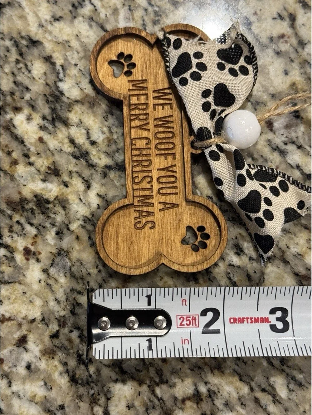 Dog Bone Wooden Ornament Handmade Paw Print Dog Puppy Love Christmas Xmas Ribbon
